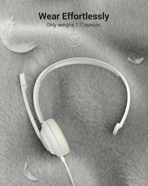 HW02 USB Headset with Microphone Noise Cancelling &in-line Control, Super Light, Ultra Comfort Computer Headset for Laptop pc, On-Ear Wired Office...