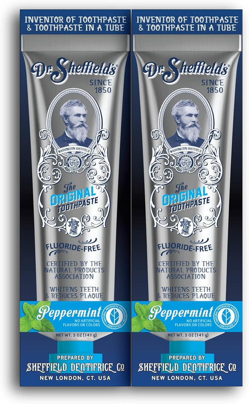 Dr. Sheffield’s Certified Natural Toothpaste (Peppermint) - Great Tasting, Fluoride Free Toothpaste/Freshen Your Breath, Whiten Your Teeth, Reduce...