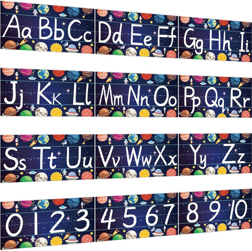 gisgfim 12 Pieces Alphabet Bulletin Board Strips Set Outer Space Alphabet Line ABC Alphabet Banner & Number Border Space Posters for Preschool Kin...