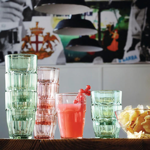 Bormioli Rocco Rock Bar 9.25 oz. Rocks Stackable Tempered Beverage Glasses for Cold Drinks, Water, and Cocktails, Set of 6, Mint Green...