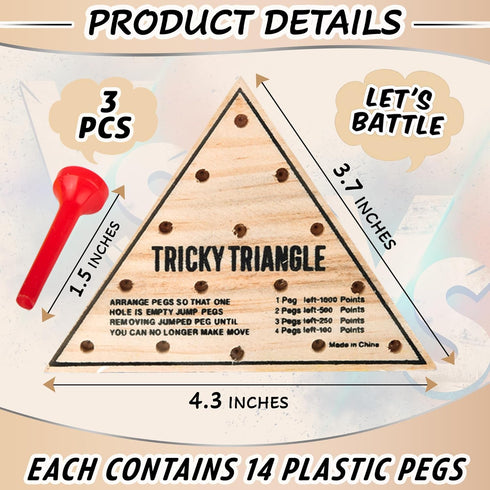 3 Pack - Wooden Triangle Peg Board Game - Retro Mini Travel Game...