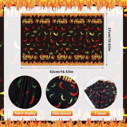 6 Pcs Chili Cook Off Placemats Chili Pepper Placemats Chili Cook Off Decorations Chili Fest and Chili Pepper Party Decoration Reversible Washable ...