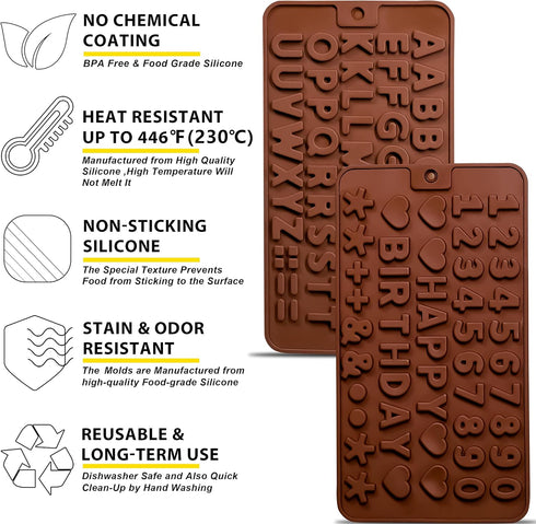 Anaeat Silicone Letter and Number Chocolate Molds, 2 Pack Alphabets & Numbers Candy Baking Mold with Happy Birthday Cake Decorations Symbols - for...