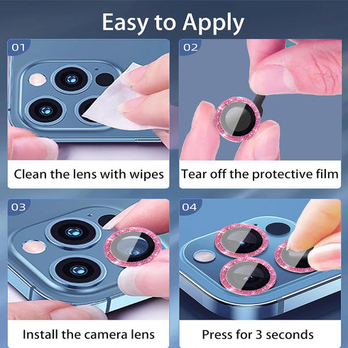 [3+1 Compatible with iPhone 14 Pro & iPhone 14 Pro Max Camera Lens Protector Glitter Bling, Tempered Glass Clear Camera Cover Screen Protector Met...