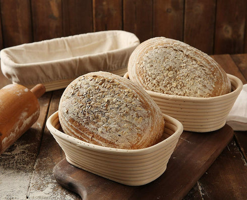 12 inch Oblong Oval Banneton Bread Proofing Basket, Brotform Bread Dough Proofing Rattan Basket +Liner Combo Set...