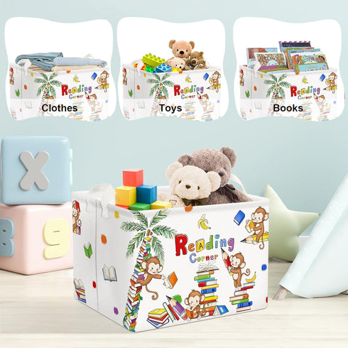 Clastyle Reading Corner School Classroom Book Basket with Handle 36L Large Monkey Book Tree Shelf Basket for Kid Room Nursery Collapsible Rectangl...