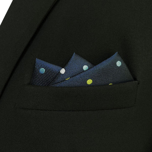 S&W SHLAX&WING Ties for Men Dark Blue with Yellow White Green Matching Pocket Square Only...