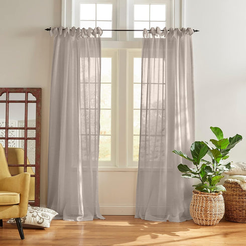 Elrene Home Fashions Vienna Sheer Tie-Top Window-Curtain Panel, 52 in x 95 in (1 Panel), Light Gray...