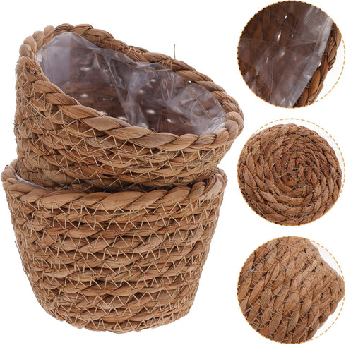 Alipis Seagrass Basket Planter Woven Flower Pots 2pcs 13cm Rattan Storage Basket Plant Container Hand Woven Basket Planter Straw Flower Pot for In...