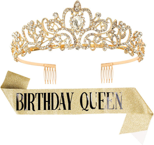 Velscrun Birthday Queen Tiaras Crown for Women, Girls Princess Crowns for Women, Queen Tiara for Mom, Golden Yellow Rhinestones Birth Crown Headba...