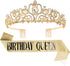Velscrun Birthday Queen Tiaras Crown for Women, Girls Princess Crowns for Women, Queen Tiara for Mom, Golden Yellow Rhinestones Birth Crown Headba...