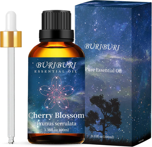 BURIBURI Cherry Blossom Essential Oil for Aromatherapy Diffuser, Skin, 100% Pure Cherry Blossom Oil 100ML for Candle, Soap, Perfume Making Cherry ...