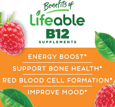 Lifeable Vitamin B12 Gummies for Adults | 1000 mcg | Great Tasting B12 Vitamins | non-GMO, Vegan B12 | for Energy and Metabolism Support | 90 Gumm...