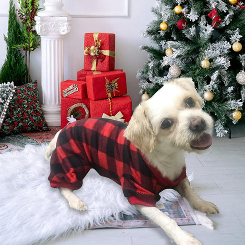 Pet Christmas Pajamas Red Black Buffalo Plaid Jumpsuit Dog Cat Soft Winter Clothes Puppy Doggie Checkered Sweater Apparel (X-Large)...
