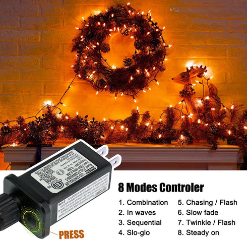 Orange LED Outdoor Halloween Lights, Halloween Decorations, 39 FT 100 LED Mini Lights with 8 Lighting Modes,Connectable String Light Plug in for G...