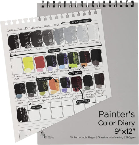 HG Art Concepts Painters Color Diary - 9x12 Spiral-Bound Acid-Free Color Swatch Book with 10 Pages for Acrylic or Oil Paint - Single...
