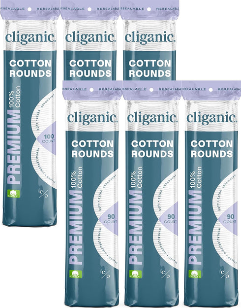 Cliganic Premium 100% Cotton Makeup Remover Pads 540 Count, (Pack of 6)...