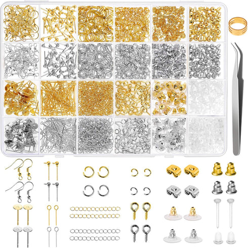 Earring Making Supplies Kit, Caffox 2900pcs Earring Hardware Pieces Repair Parts with Earring Hooks Posts Backs and Jump Rings for Making Earrings...