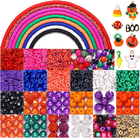 3180 PCS+ Halloween Beads Making Kit for DIY Jewelry 9 Strands Heishi Clay Beads Halloween Charms Making for Halloween Bracelet Necklace Earrings ...