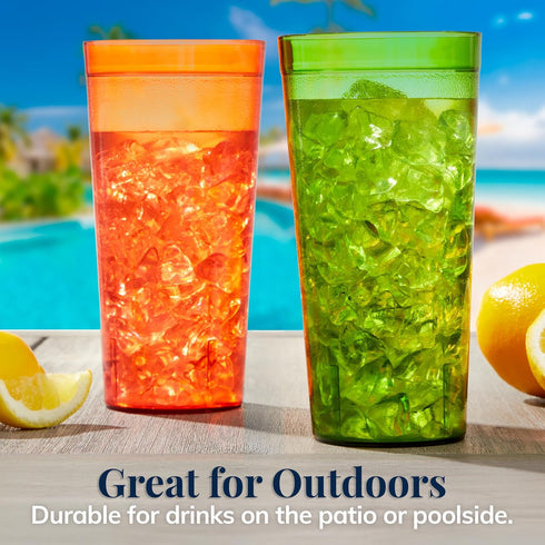 US Acrylic Café Plastic Reusable Tumblers (Set of 12) 32-ounce Iced-Tea Cups, Assorted | Value Set of Restaurant Style Drinking Glasses, Stackable...