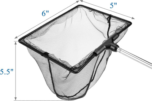 Lpraer Aquarium Fish Net 5" x 6" Fish Net with Extendable 7.4"-16.3" Telescopic Stainless Steel Long Handle Fine Mesh Fish Net for Fish Tank...