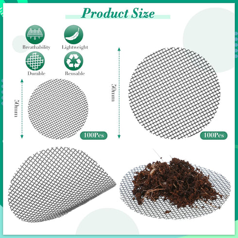 200 Pieces Round Mesh for Plant Pot Gardening Pad Plant Pot Hole Mesh Pad Bonsai Mesh Flower Pot Drainage Mesh Drainage Hole Screens Bonsai Pot Bo...