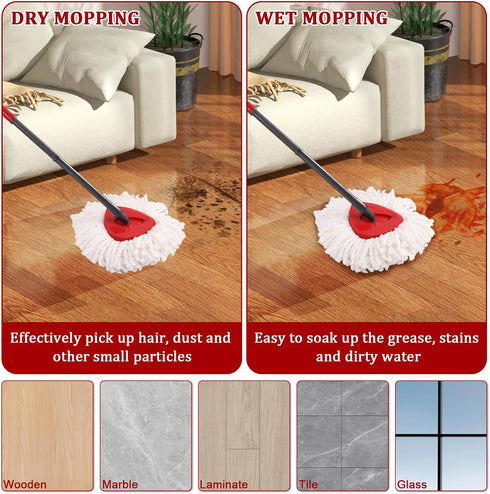 NICEMOVIC 3 Pack Spin Mop Replacement Head, Compatible with O-Ceda Easywring Spin Mop Heads Replacements, Microfiber Mop Refills for Easy Cleaning...