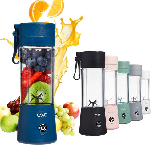 COOK WITH COLOR Mini Portable Blender - 250W Power, 12oz Capacity, Stainless Steel Blade, Wireless/USB Rechargeable,Blue...