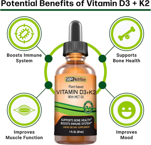 Vegan Vitamin D3 + K2 (MK-7) Liquid Drops with MCT Oil, Peppermint Flavor, Helps Support Strong Bones and Healthy Heart...