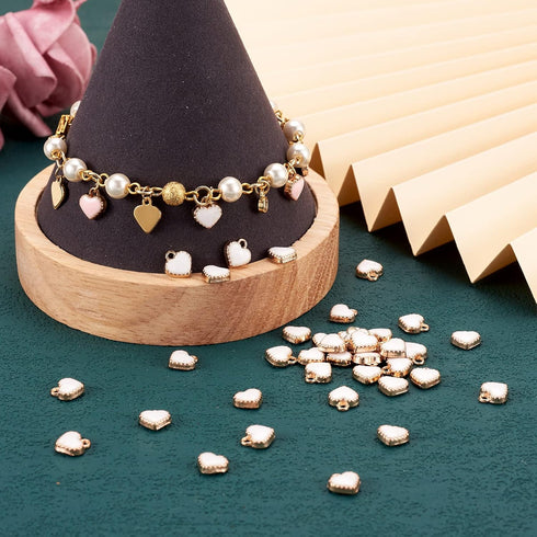 KISSITTY 100pcs Alloy White Heart Enamel Charms Light Gold Edge Plated Pendants for Necklace Bracelet Dangle Charm Jewelry Making...
