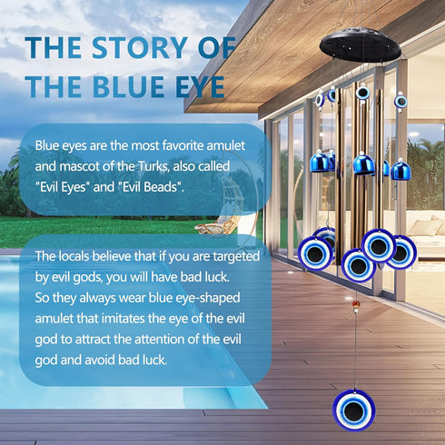 BWINKA Blue Evil Eye Amulet Wind Chimes Bells Outdoor Decor,Metal Windchimes for Garden Patio Backyard Home Decor…...