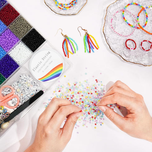 Redtwo 8000pcs 3mm Glass Seed Beads for Bracelet Making Kit, Small Beads Friendship Jewelry Making Kit, Tiny Waist Beads Kit with Letter Beads and...