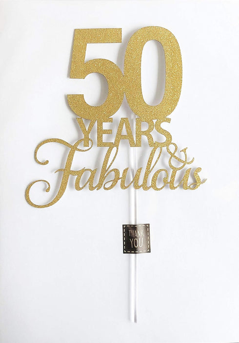 50 Years Fabulous Cake Topper, 50th Birthday Cake Topper, 50th Anniversary Cake Topper with Gold Glitter...