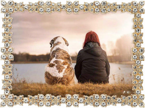 Licotom Luxury Metal Picture Frame with Brilliant Crystals, Gold Photo Frame 5 x 7 inch...