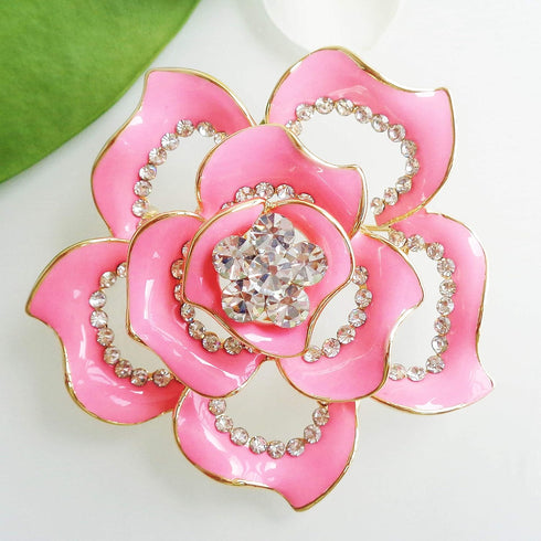 Navachi 18k Gold Plated Crystal Rose Flower Enamel Brooch pins...