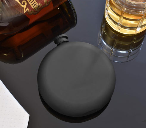 Hip Flask for Liquor Matte Black 8 Oz Stainless Steel Leak-Proof Circular with Funnel in Gift Package for Men & Women....