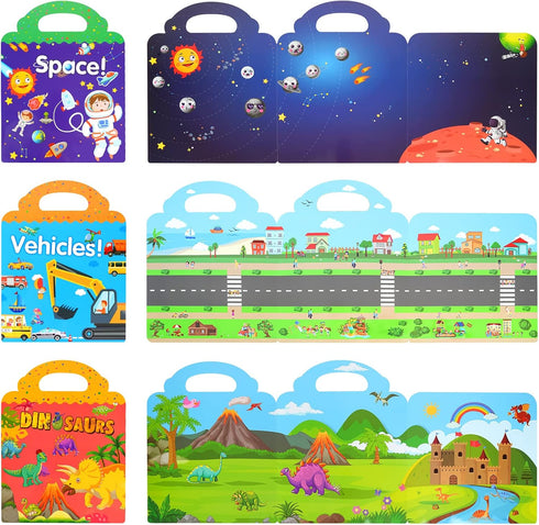 Sticker Book for Kids Ages 4-8, Reusable Sticker Books Educational Toys Learning Books, Space, Vehicles and Dinosaurs Stickers Book for Toddlers K...