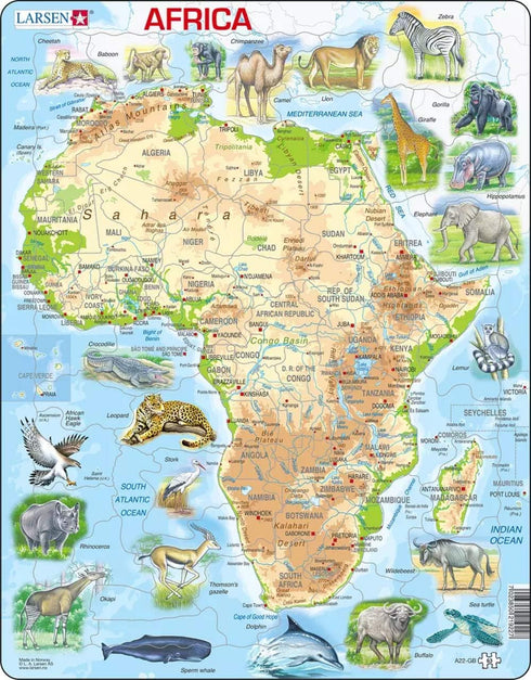 Larsen Puzzles Africa Map with Animals 63 Piece Children's Educational Jigsaw Puzzle...