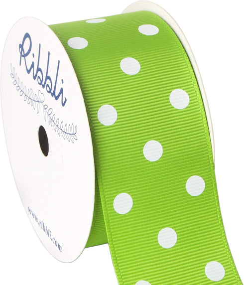 Ribbli Grosgrain Polka Dot Craft Ribbon,1-1/2 Inch,10-Yard Spool,Apple Green with White Dots,Use for Hair Bows,Gift Wrapping,All Crafting and Sewi...