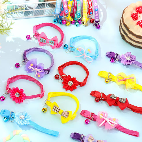 22 Pack Dog Bow Tie Dog Flower Collar Adjustable Bowtie Dog Collar Flower Pet Supplies Collars Dot Print Bowknot Flower Neck Tie for Medium Small ...
