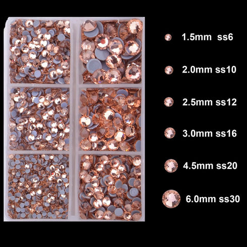 4000Pcs Mixed Size Hot Fix Round Crystals Gems Glass Stones Hotfix Flat Back Rhinestones (Champagne)...