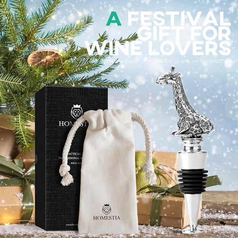 Homestia Wine Stoppers for Wine Bottles, Giraffe Wine Beverage Bottle Stopper, Stainless Steel Reusable Wine Corks with Silicone Seal, Bottle Cove...