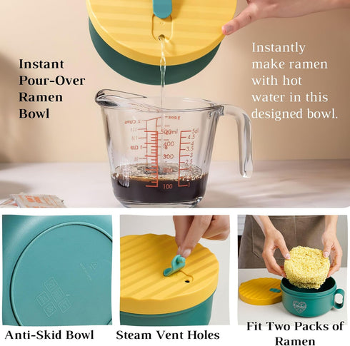 AI LOVE PEACE Microwave Ramen Soup Bowl - Instant Noodle Cooker for Dorm Room Essentials with Lid - Ramen Maker - Microwave Safe Bowls Ramen Cooke...