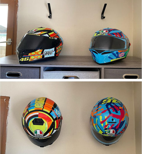 Pmsanzay 2 Pack Motorcycle Helmet Hook Multi-Purpose Jacket Hanger Keys Bags Holder Wall Mount Rack Cloth Display Rack Hat Hook for Home Kitchen D...