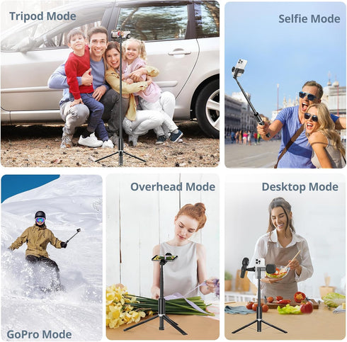 ATUMTEK 63" Phone Tripod, Extendable Selfie Stick Tripod with Bluetooth Remote, All-in-One Aluminum Phone Tripod Stand with Cold Shoe Mount for Go...