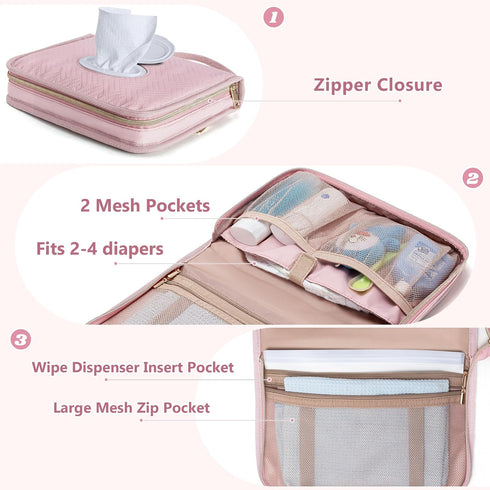 Diaper Clutch Bag with 2 Pieces Wipes Dispensers, Small Diaper Bag with Multiple Pockets for Storage of Baby Necessities, Baby Travel Essential, P...