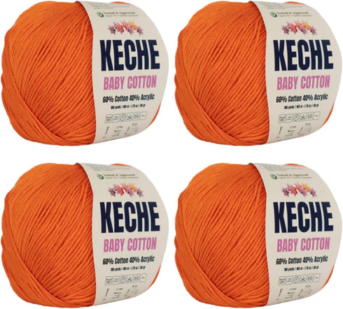 Keche Cotton Yarn, 60% Cotton 40% Acrylic Yarn, Soft Cotton Yarn for Crochet and Knitting, Amigurumi Yarn 4 Skeins/Balls [1.76 Oz (50g) / 180 Yrds...
