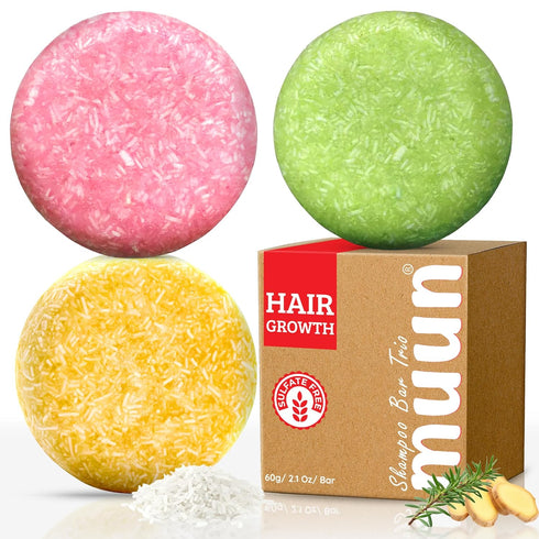Shampoo Bar Pack 3 - Mix Ginger Rosemary & Rice Water - pH Balanced Hair Growth, Anti Hair Loss, Hair Regrowth Solid Soap Easy for Travel - Sulfat...