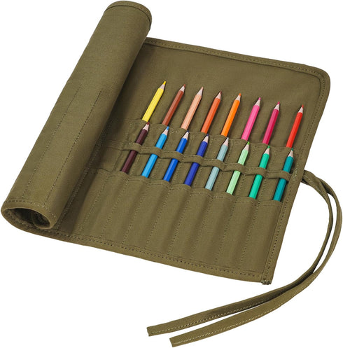 ECHSRT Paint Brush Holder Roll Up Paint Brush Case Storage for Artist Acrylic Oil Watercolor, Paint Brush Holders and Organizers 30 Slots?Army Gre...