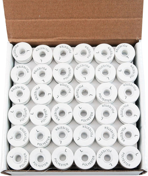 Threadart Prewound Embroidery Bobbins - 144 Count Per Box - White Cardboard Sided - L Style - 8 Options Available...
